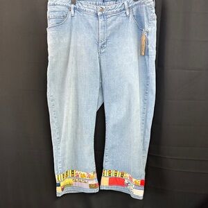 Vintage quilt, bottom Light Blue Women's Cropped Jeans by “Jagged Threads”
